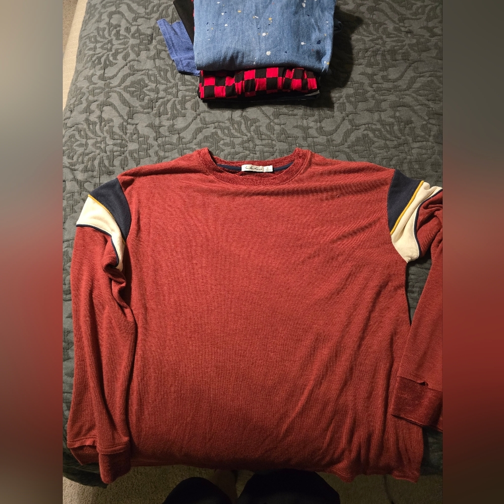 Another Love Red and Navy Long Sleeve Terrycloth Top